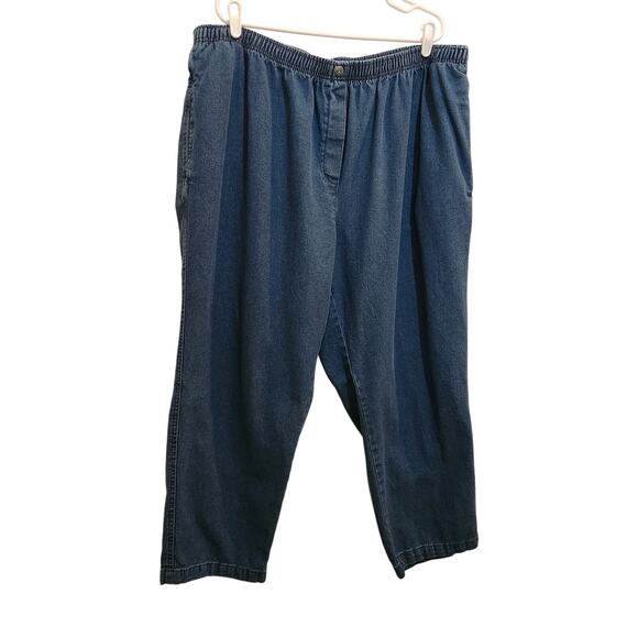 Woman Within Blue Denim Straight Leg Pull On Casual Pants Pockets Sze 28W Petite - Picture 1 of 11